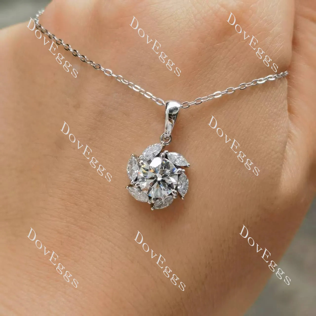 Round floral halo 2ct moissanite pendant necklace (pendant only)| Doveggs