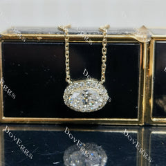 Oval halo moissanite pendant necklace (with 18' length chain)| DovEggs