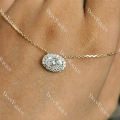 Oval halo moissanite pendant necklace (with 18' length chain)| DovEggs