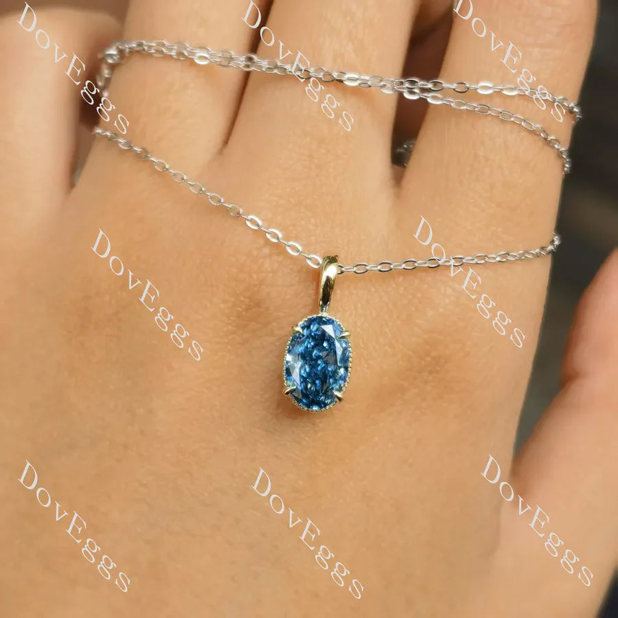River Lee-Oval solitaire lab diamond pendant necklace semi-mount only(Exclusively to DovEggs Stones)