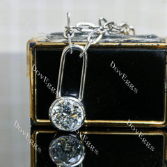 Round bezel solitaire moissnaite pendant necklace with 18"+2" length chain| Doveggs