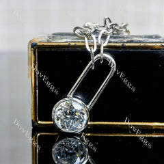 Round bezel solitaire moissnaite pendant necklace with 18"+2" length chain| Doveggs
