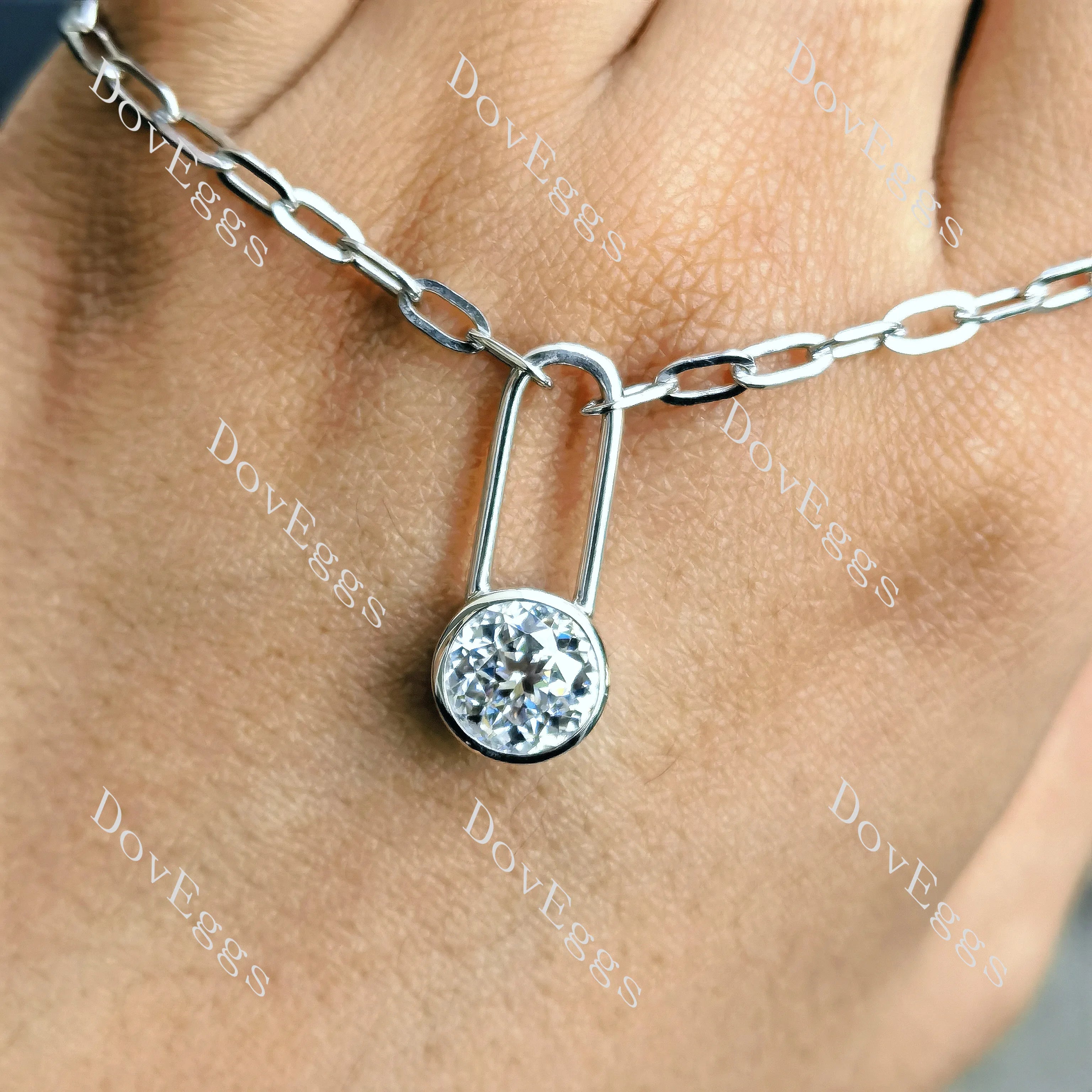 Round bezel solitaire moissnaite pendant necklace with 18"+2" length chain| Doveggs