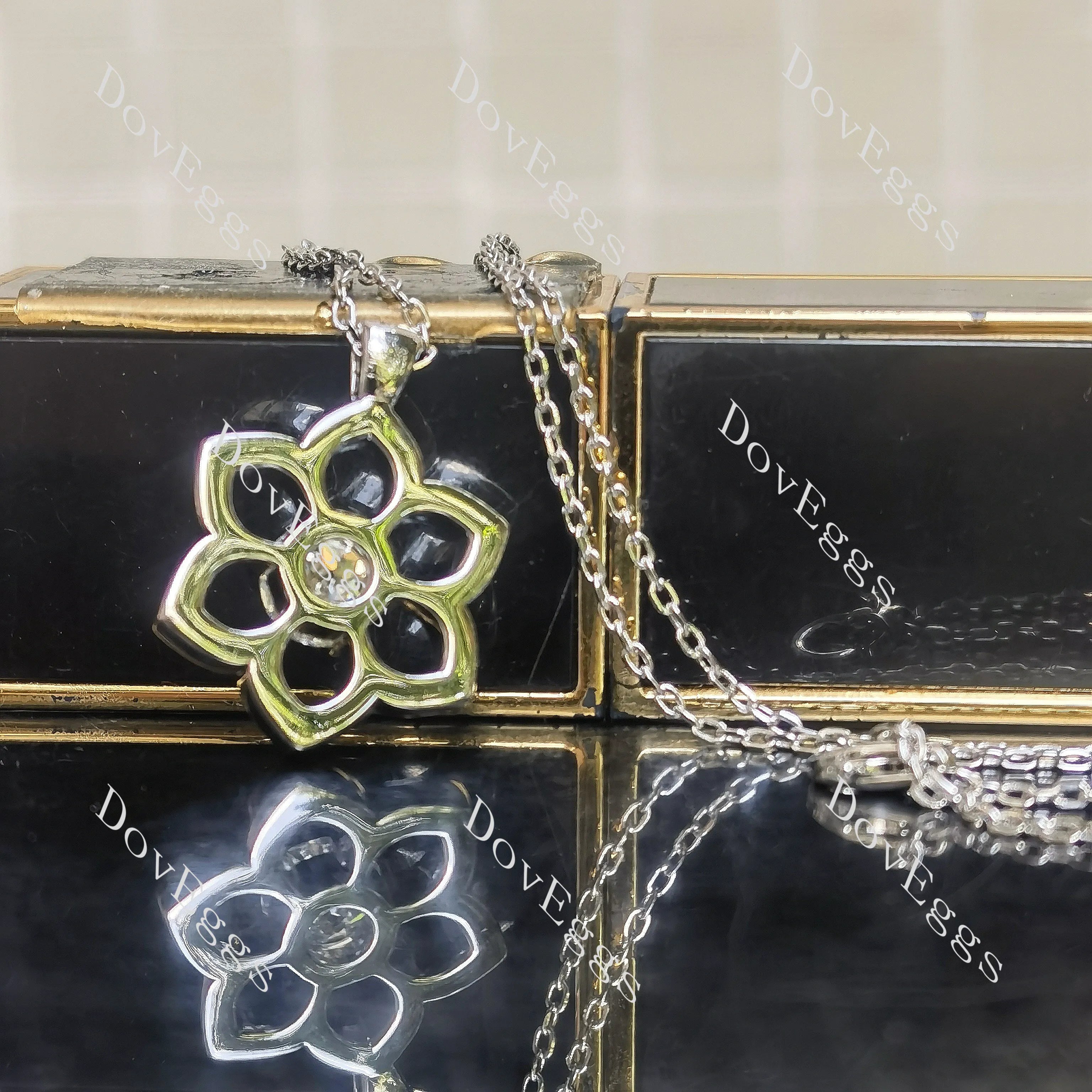 Six Wishes by Angel- Round floral pave moissanite pendant necklace (pendant only)| Doveggs
