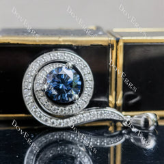 Round loopback art deco pave halo twilight blue moissnaite pendant necklace (pendant only)| Doveggs