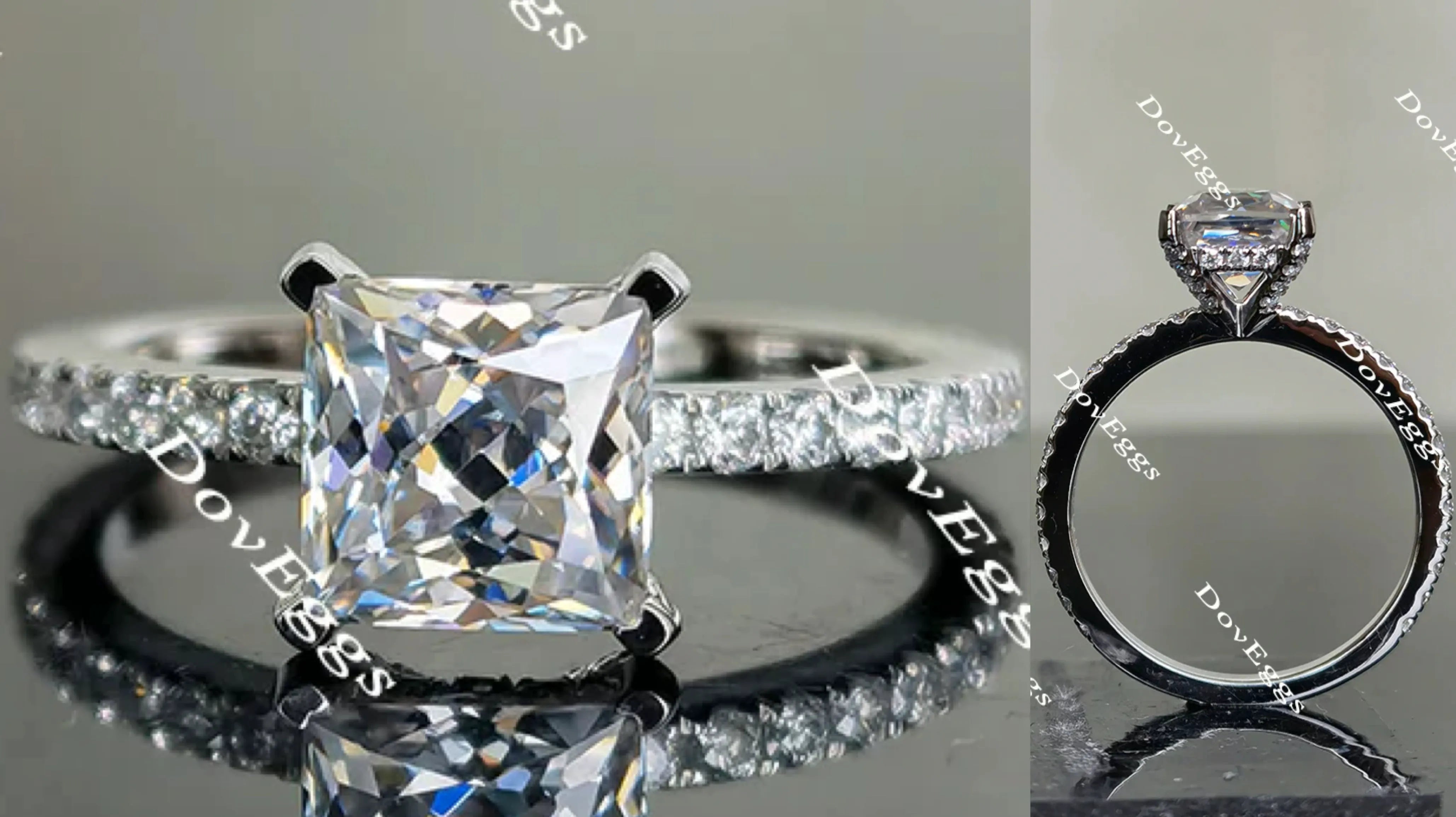 Doveggs princess pave moissanite engagement ring