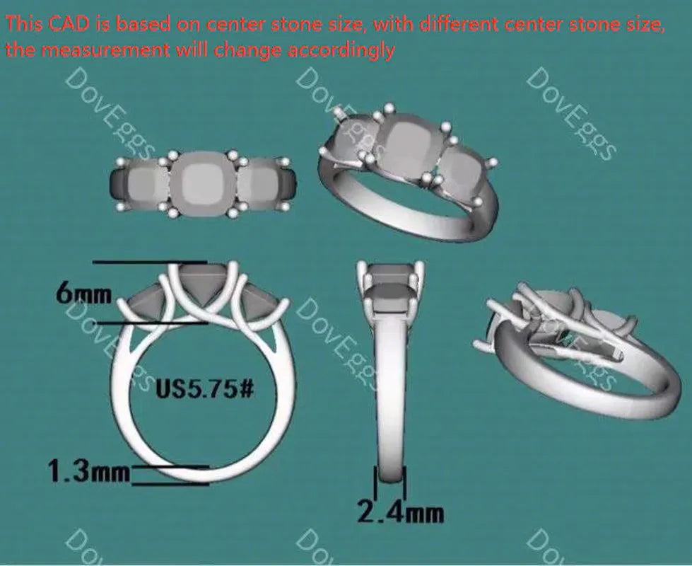 Doveggs three-stone engagement ring only semi-mount only(Exclusively to DovEggs Stones)