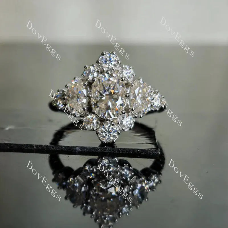 Oval side stones vintage moissanite engagement ring| Doveggs