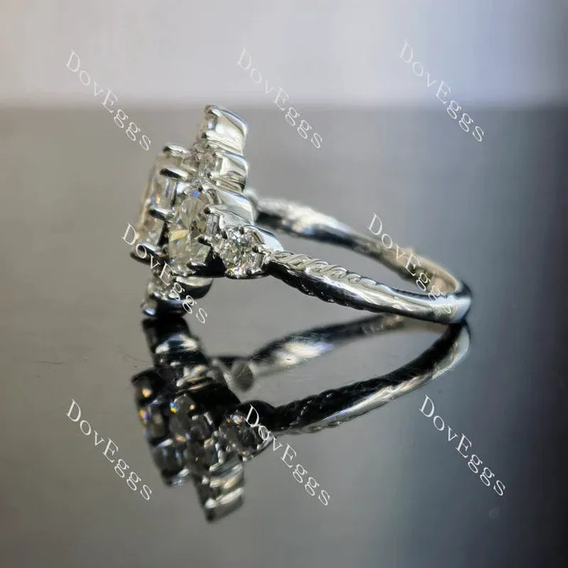Oval side stones vintage moissanite engagement ring| Doveggs