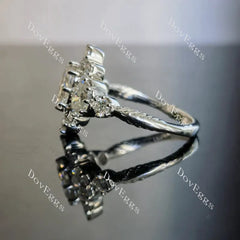 Oval side stones vintage moissanite engagement ring| Doveggs