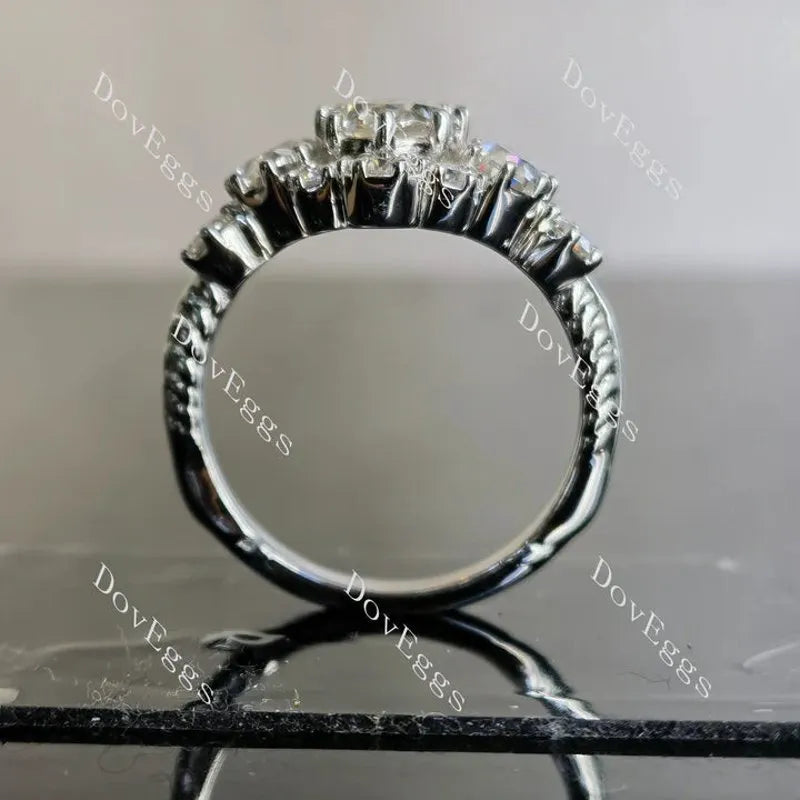 Oval side stones vintage moissanite engagement ring| Doveggs