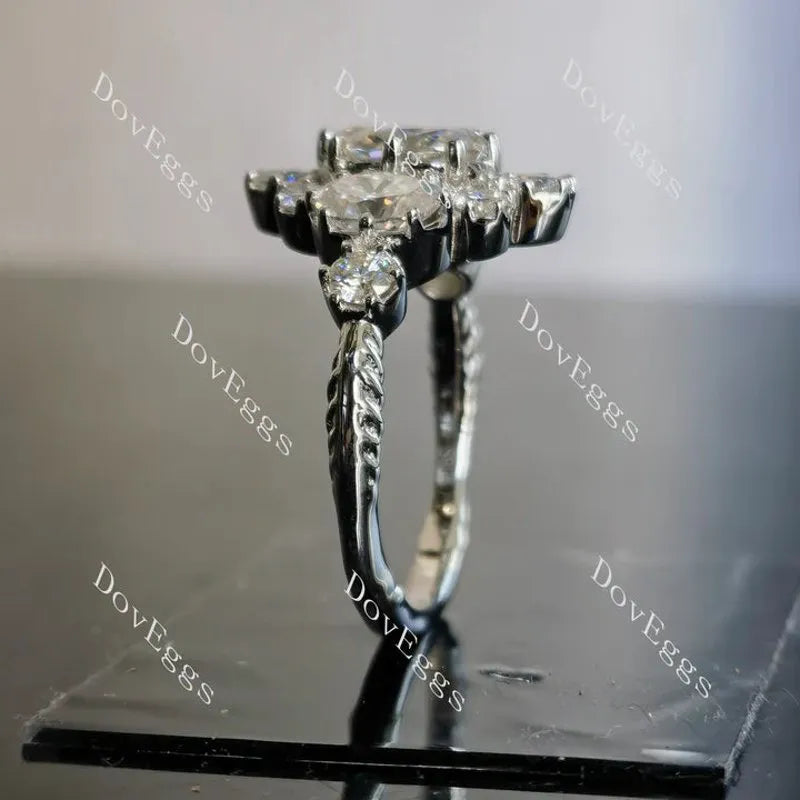 Oval side stones vintage moissanite engagement ring| Doveggs