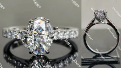 Oval half eternity paved moissanite engagement ring| DovEggs