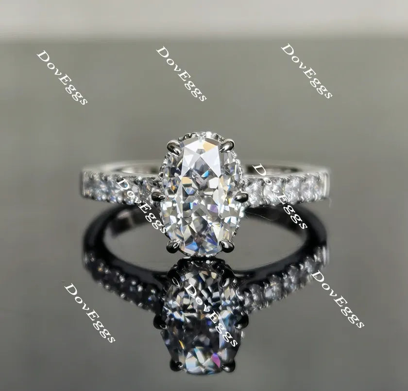 Oval half eternity paved moissanite engagement ring| DovEggs