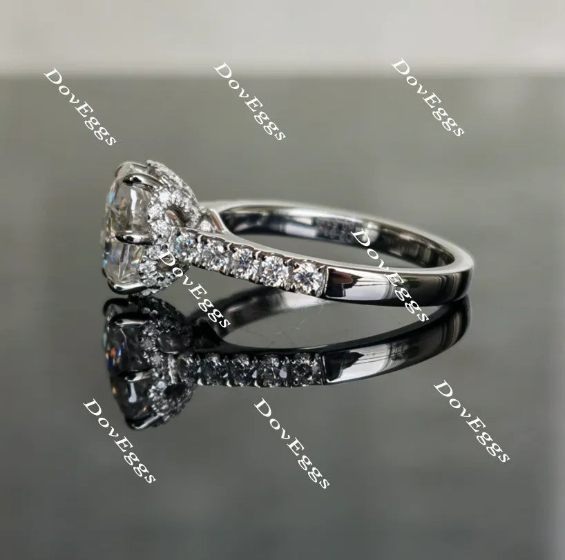 Oval half eternity paved moissanite engagement ring| DovEggs