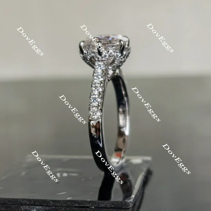 Oval half eternity paved moissanite engagement ring| DovEggs