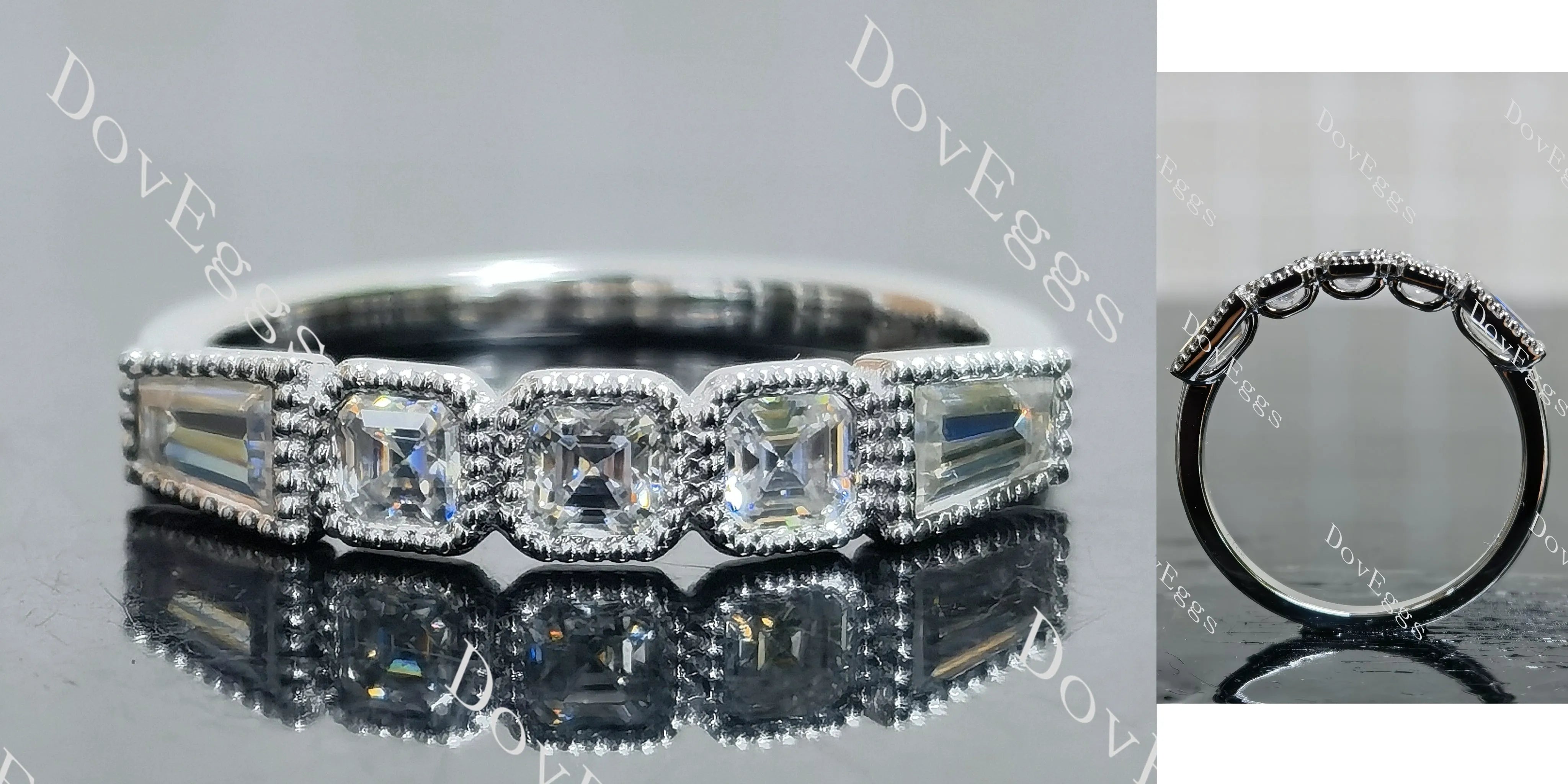 Asscher five-stone bezel moissanite wedding band-2.0mm band width| DovEggs