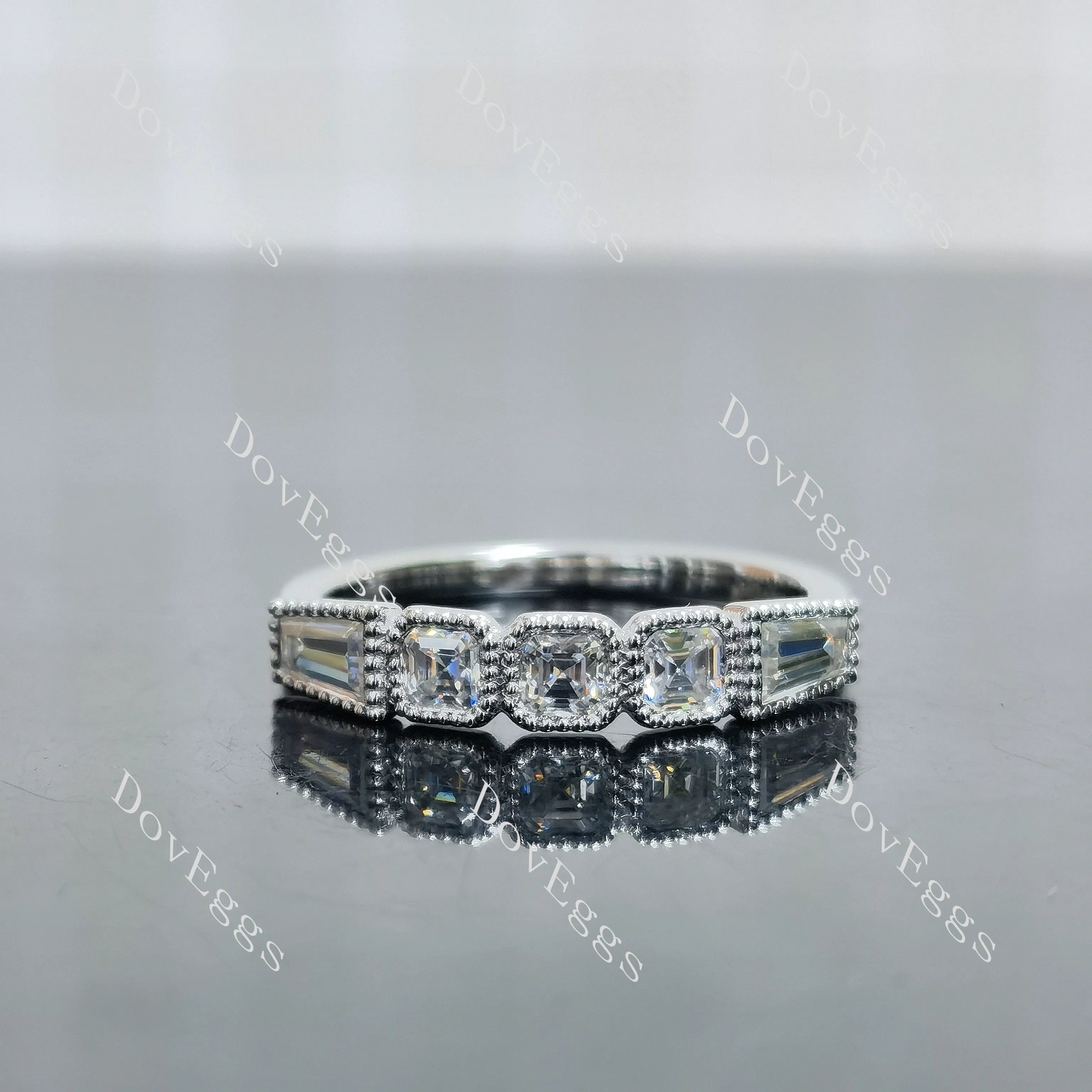 Asscher five-stone bezel moissanite wedding band-2.0mm band width| DovEggs