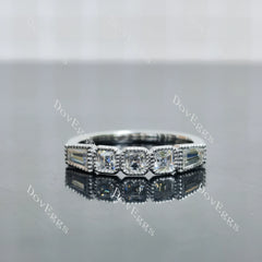 Asscher five-stone bezel moissanite wedding band-2.0mm band width| DovEggs