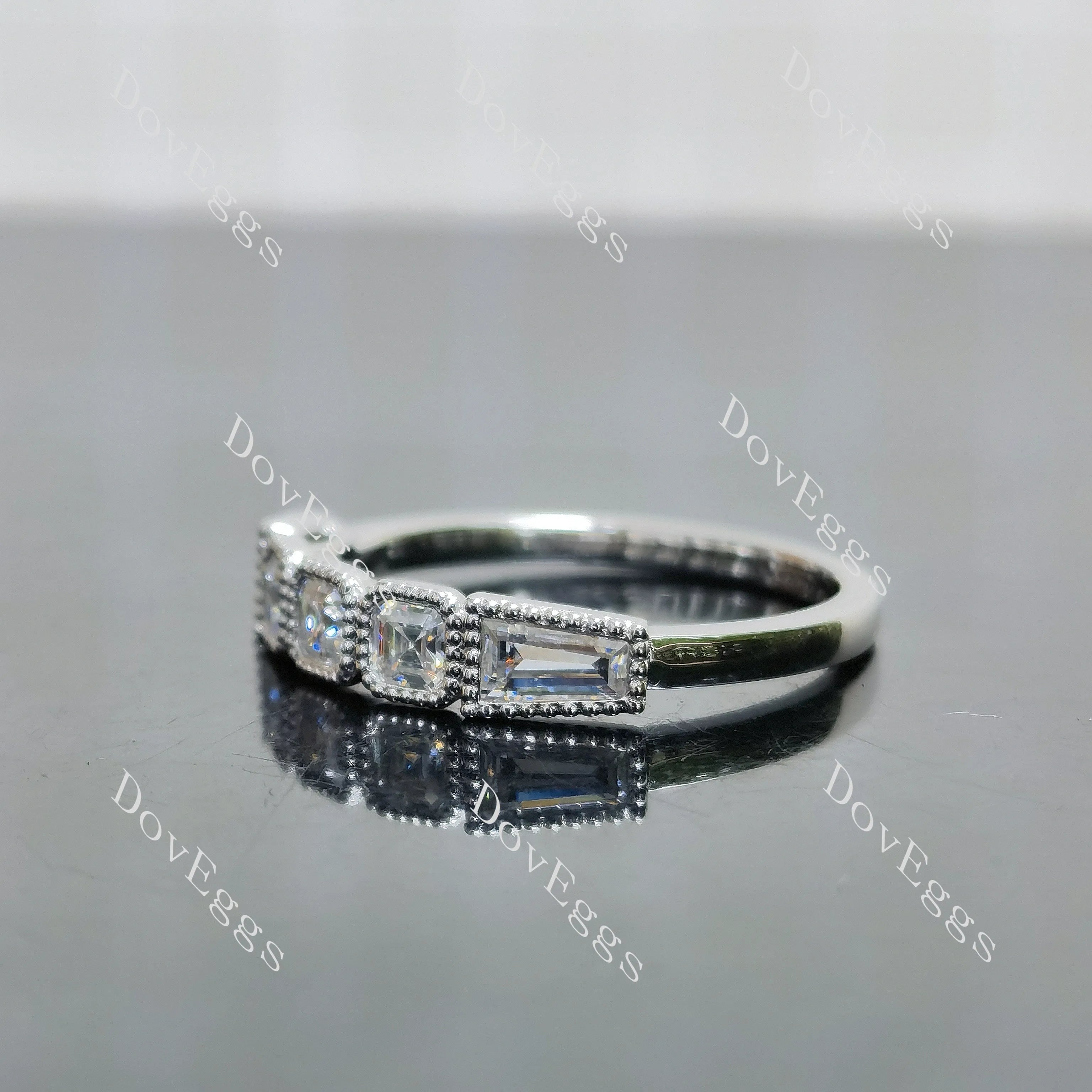 Asscher five-stone bezel moissanite wedding band-2.0mm band width| DovEggs
