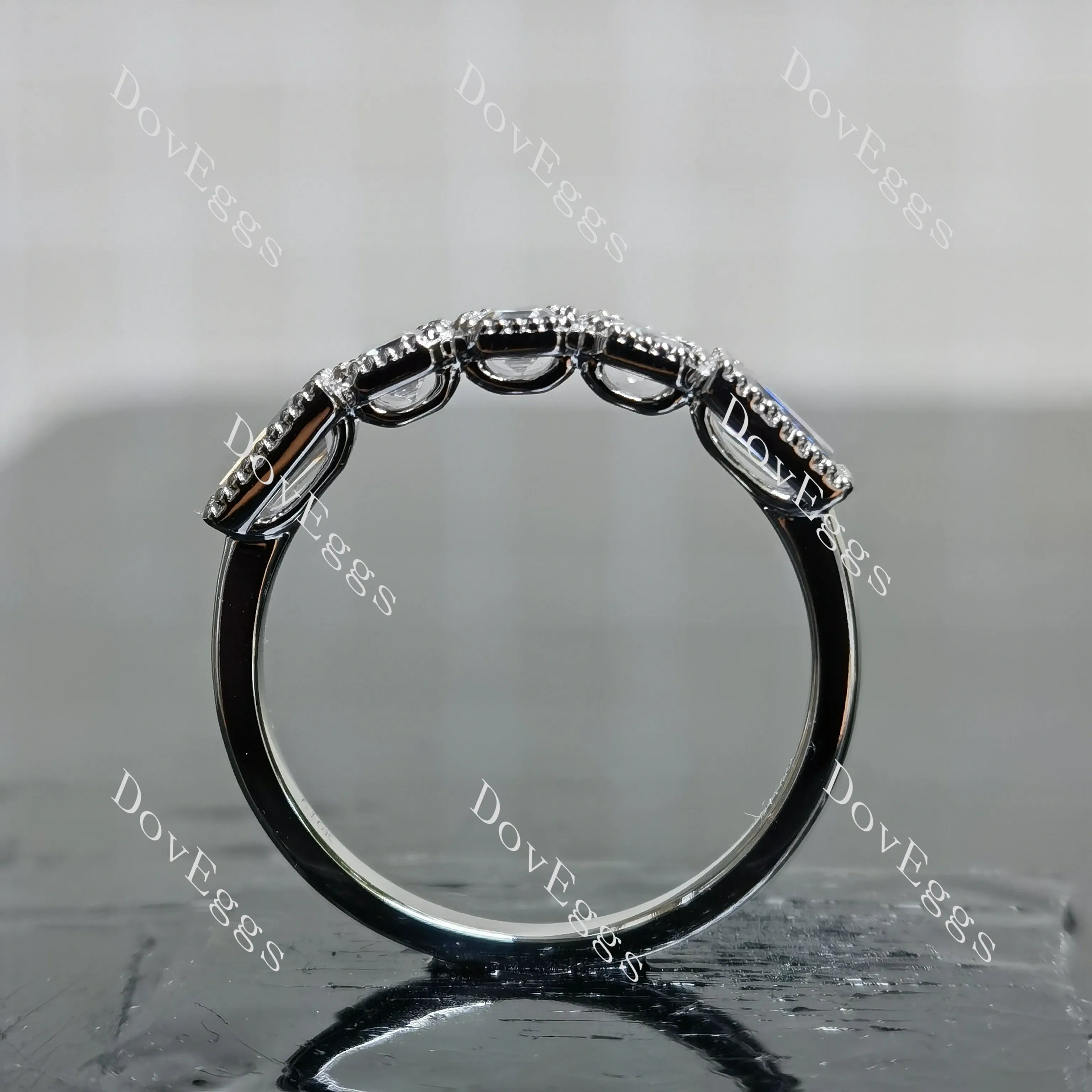 Asscher five-stone bezel moissanite wedding band-2.0mm band width| DovEggs