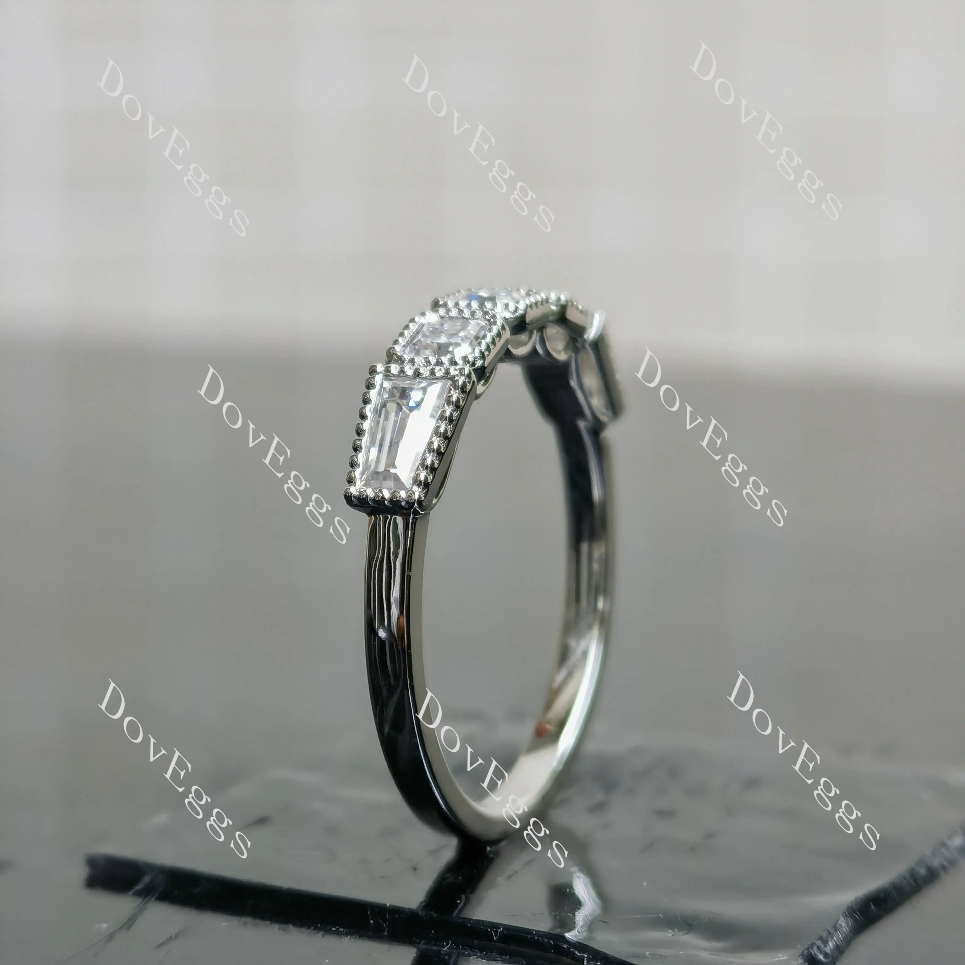 Asscher five-stone bezel moissanite wedding band-2.0mm band width| DovEggs