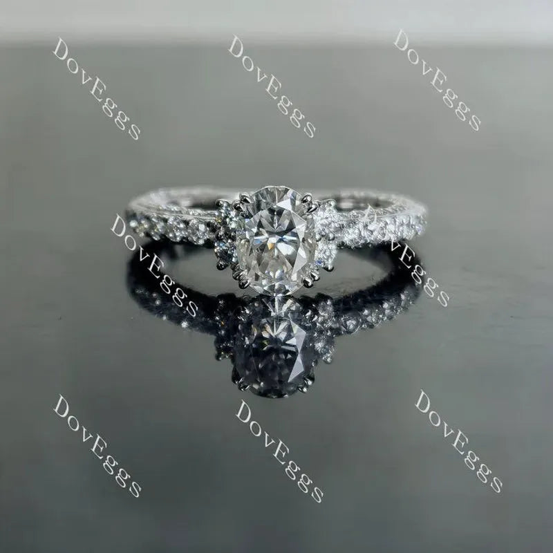 Oval pave eternity moissanite engagement ring| DovEggs