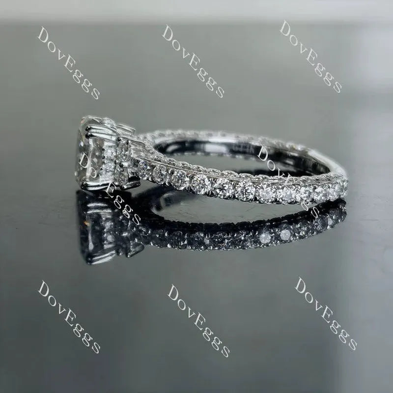 Oval pave eternity moissanite engagement ring| DovEggs