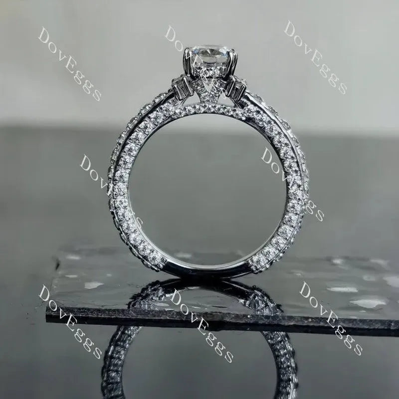 Oval pave eternity moissanite engagement ring| DovEggs