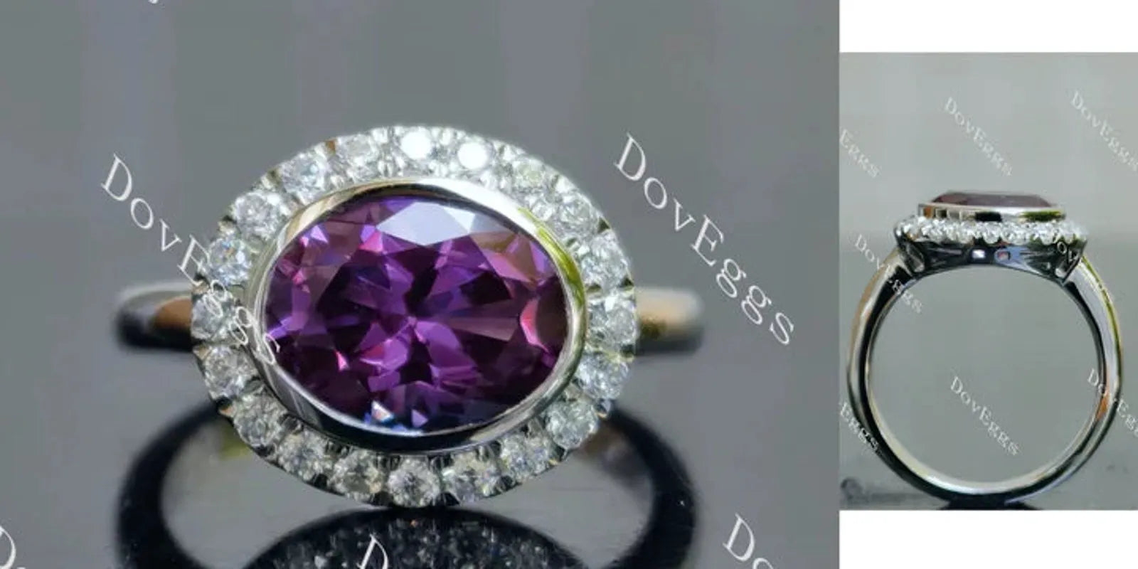 The SANDS-Oval halo colored gem engagement ring| DovEggs