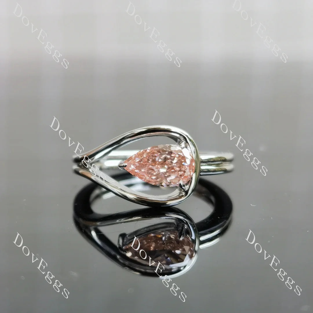 Solitaire modern pear-shaped ethical lab diamond engagement ring only semi-mount only(Exclusively to DovEggs Stones)