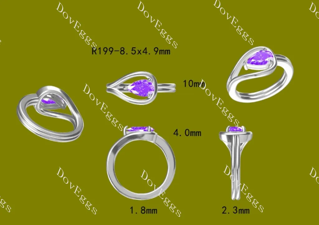 Solitaire modern pear-shaped ethical lab diamond engagement ring only semi-mount only(Exclusively to DovEggs Stones)