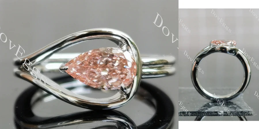 Solitaire modern pear-shaped ethical lab diamond engagement ring only semi-mount only(Exclusively to DovEggs Stones)