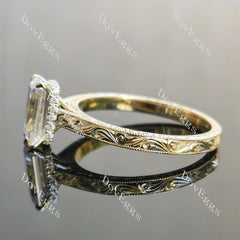 Emerald carved hidden halo moissanite engagement ring| DovEggs