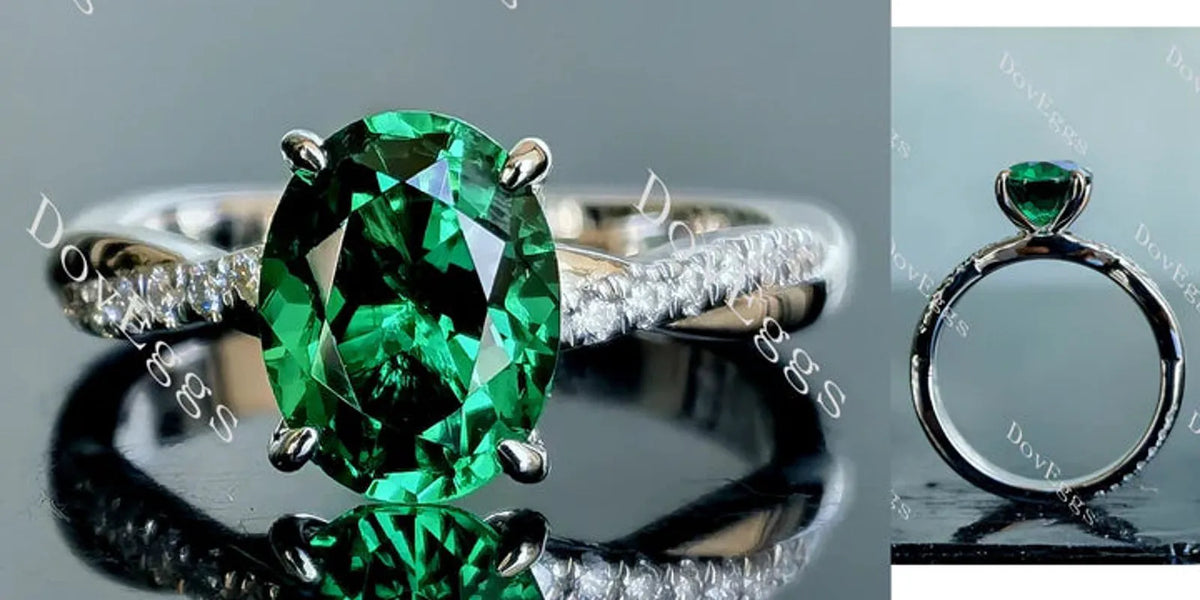 Oval pave colored gem engagement ring| DovEggs
