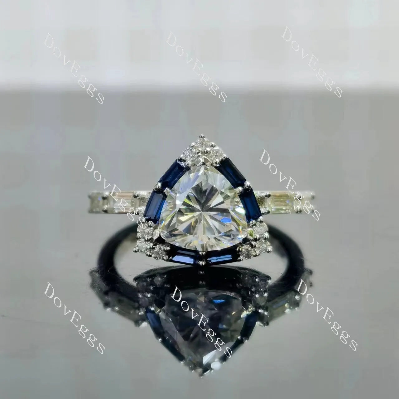 Fat trillion halo moissanite engagement ring| DovEggs