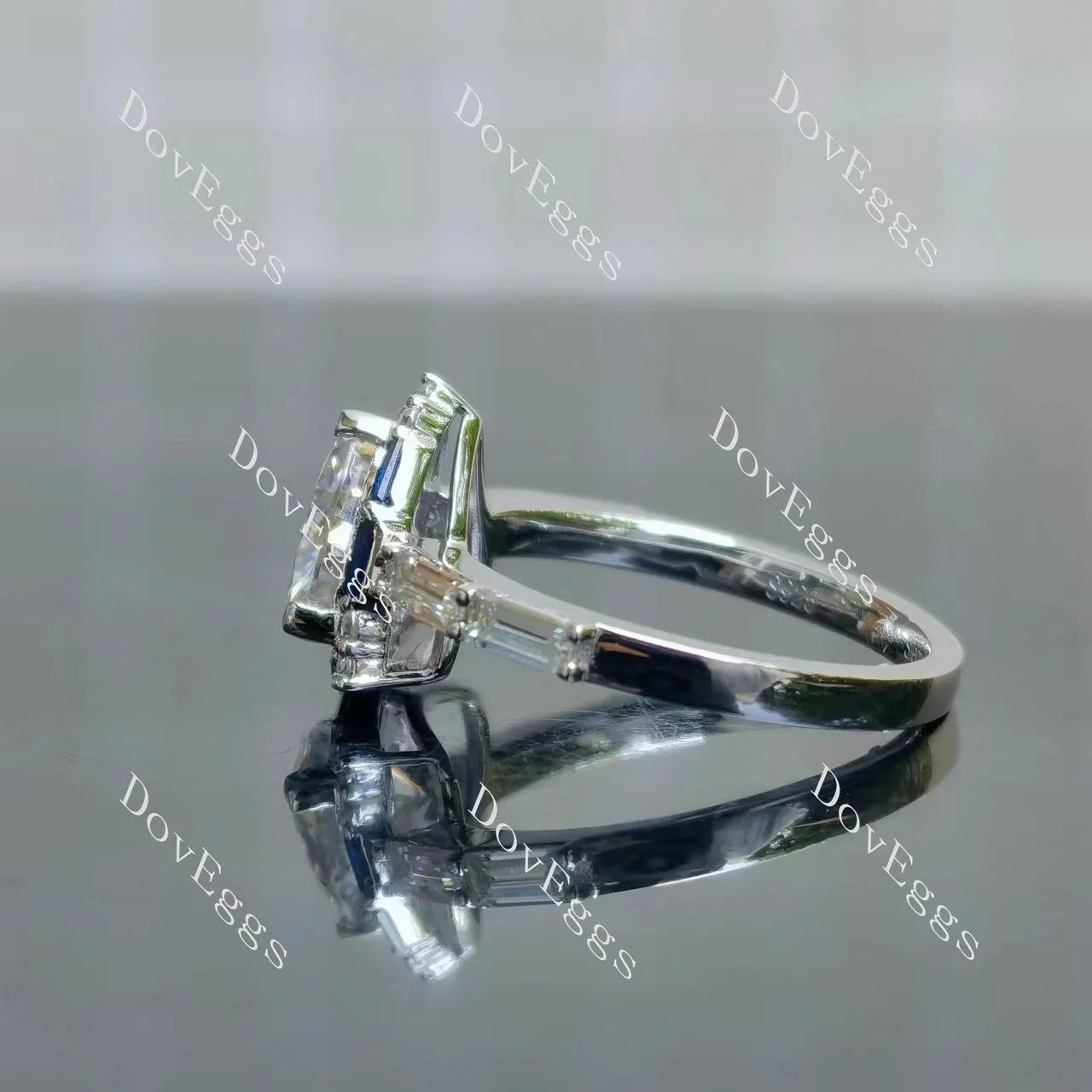 Fat trillion halo moissanite engagement ring| DovEggs