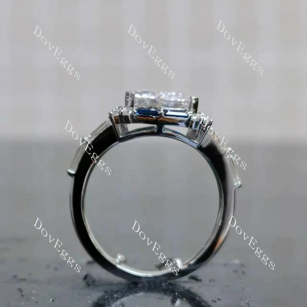 Fat trillion halo moissanite engagement ring| DovEggs