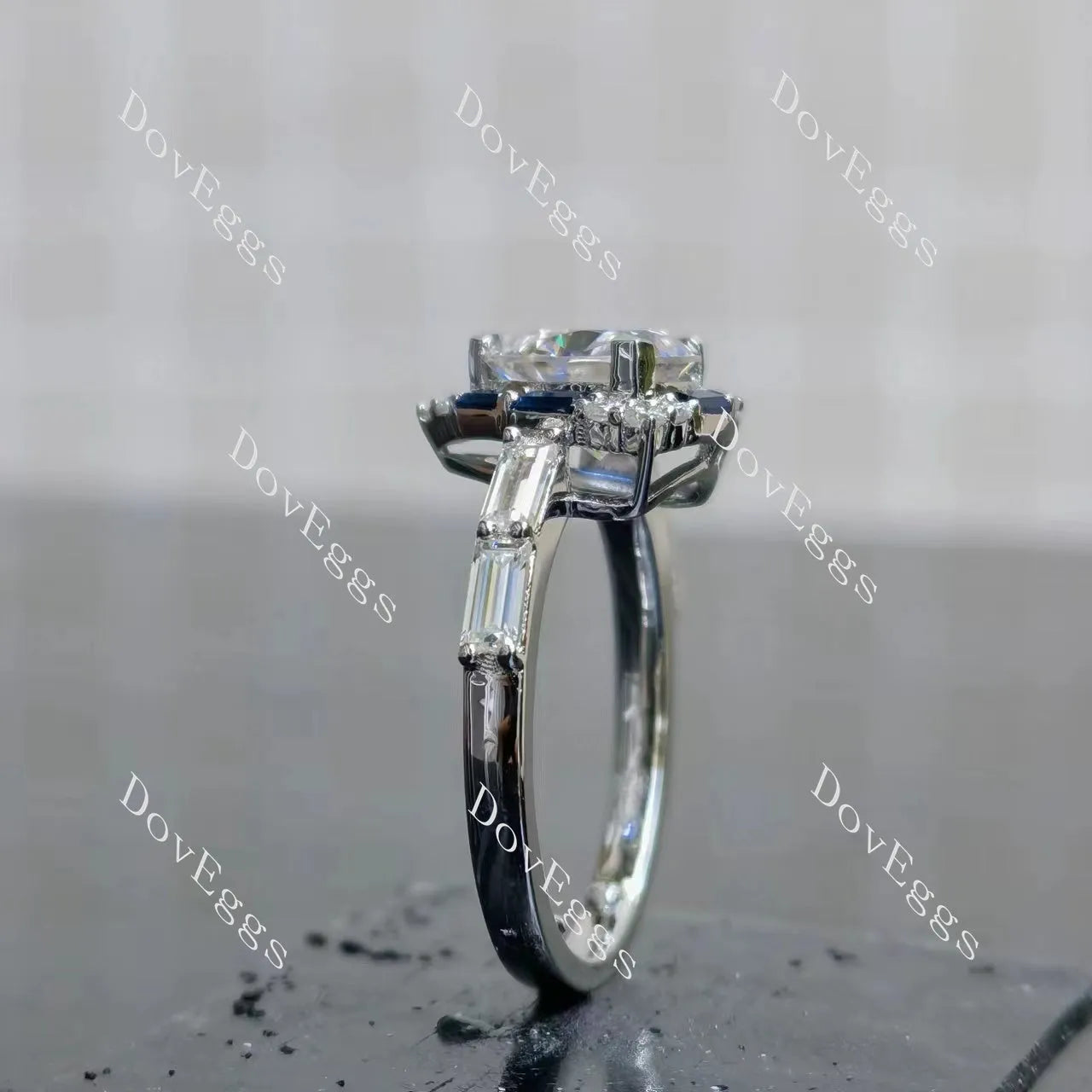 Fat trillion halo moissanite engagement ring| DovEggs