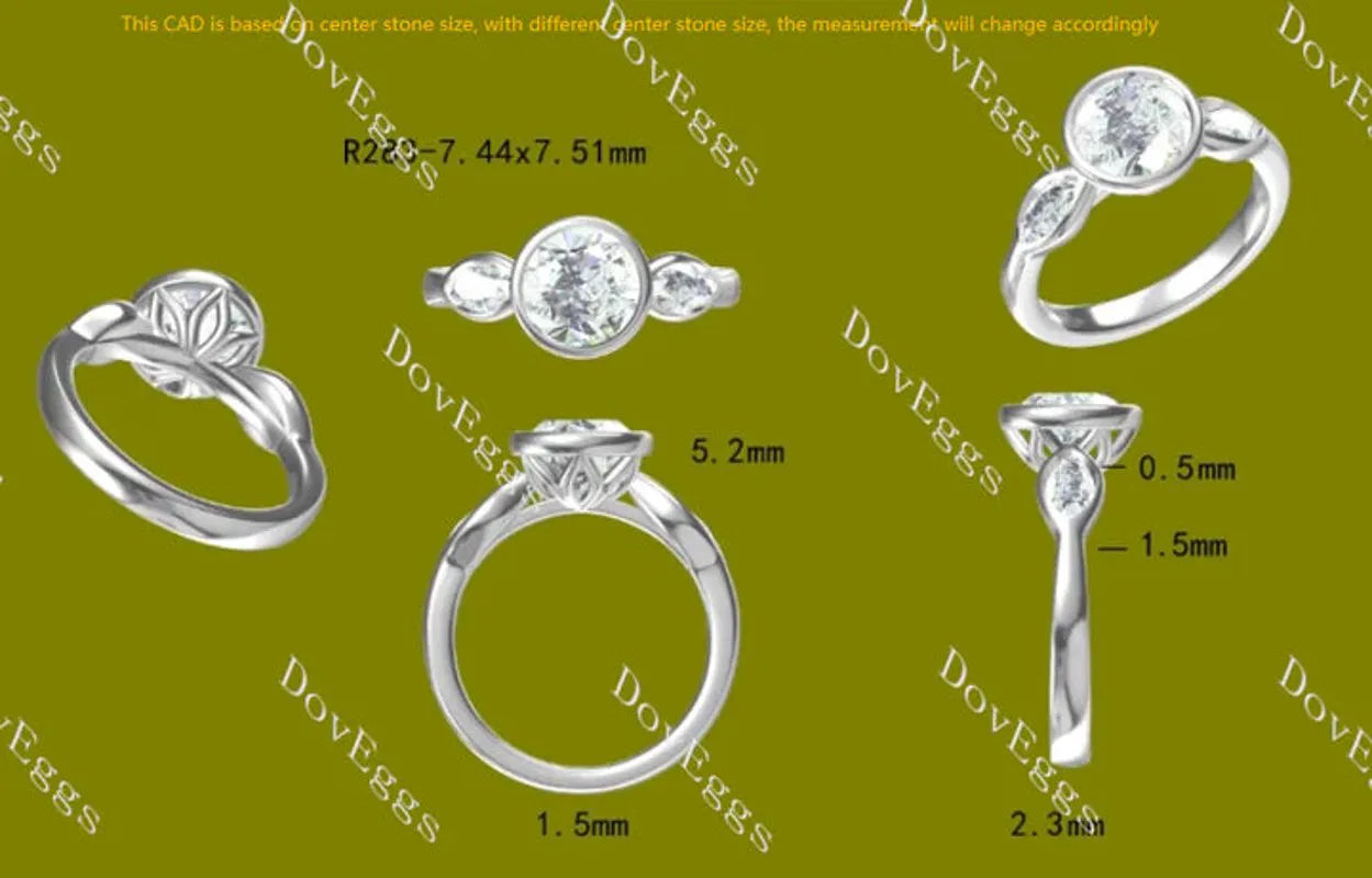 Angelina-Round bezel three stones lab diamond engagement ring only semi-mount only(Exclusively to DovEggs Stones)
