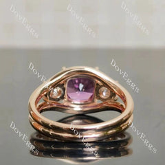 Jadea-Cushion split shanks three stones colored gem engagement ring| DovEggs
