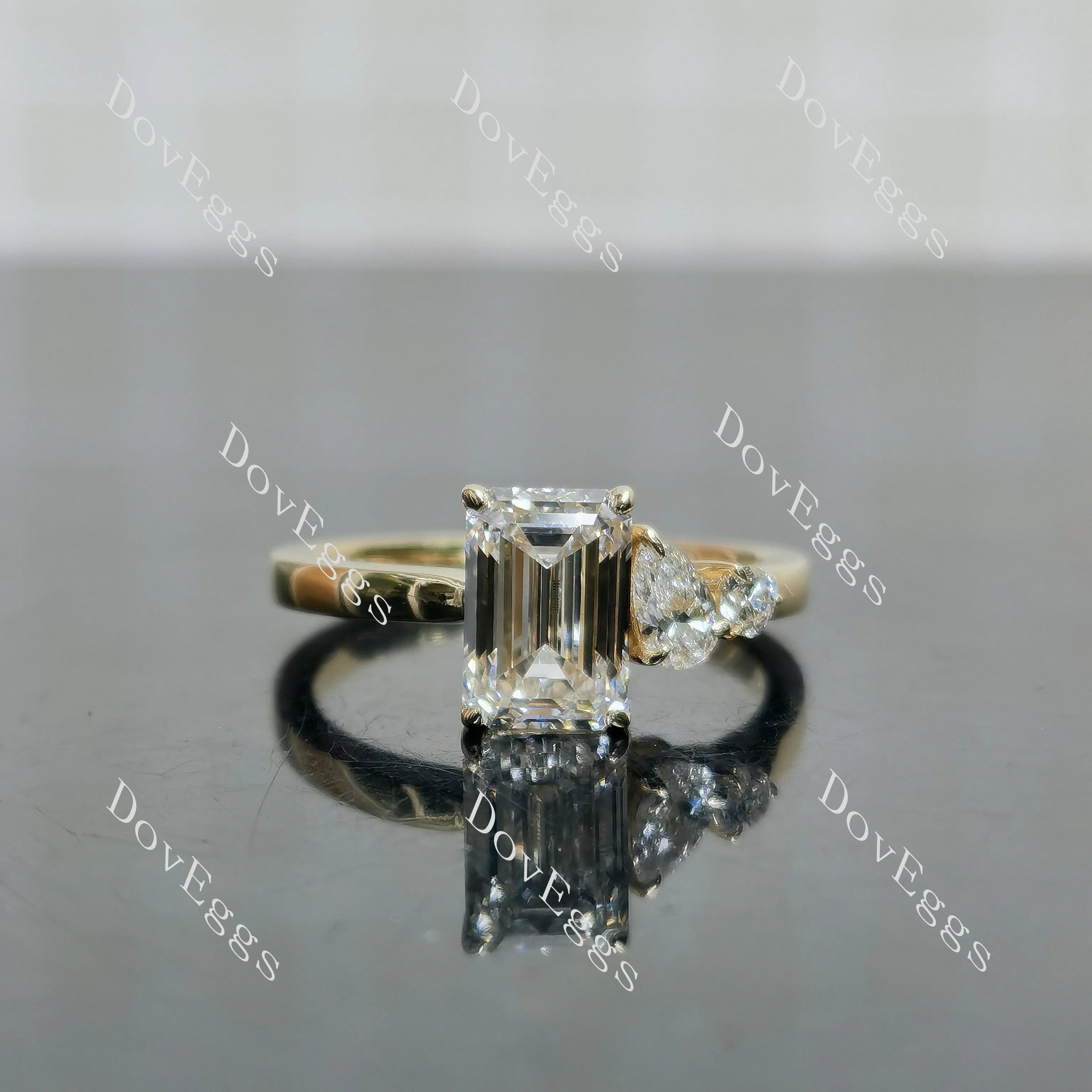 Emerald pave three stones moissanite engagement ring| DovEggs