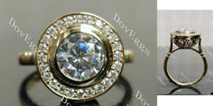 Round halo vintage delicate moissanite engagement ring| DovEggs