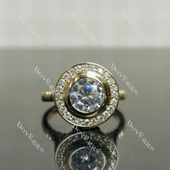Round halo vintage delicate moissanite engagement ring| DovEggs