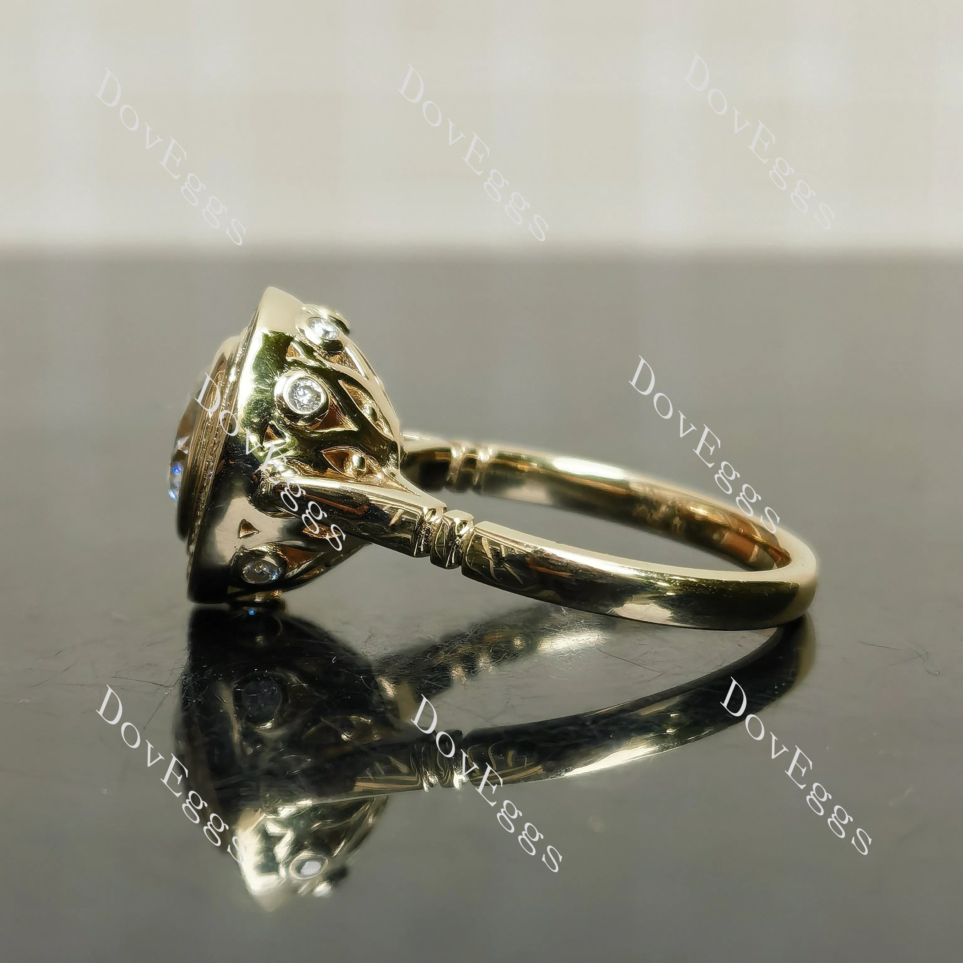 Round halo vintage delicate moissanite engagement ring| DovEggs