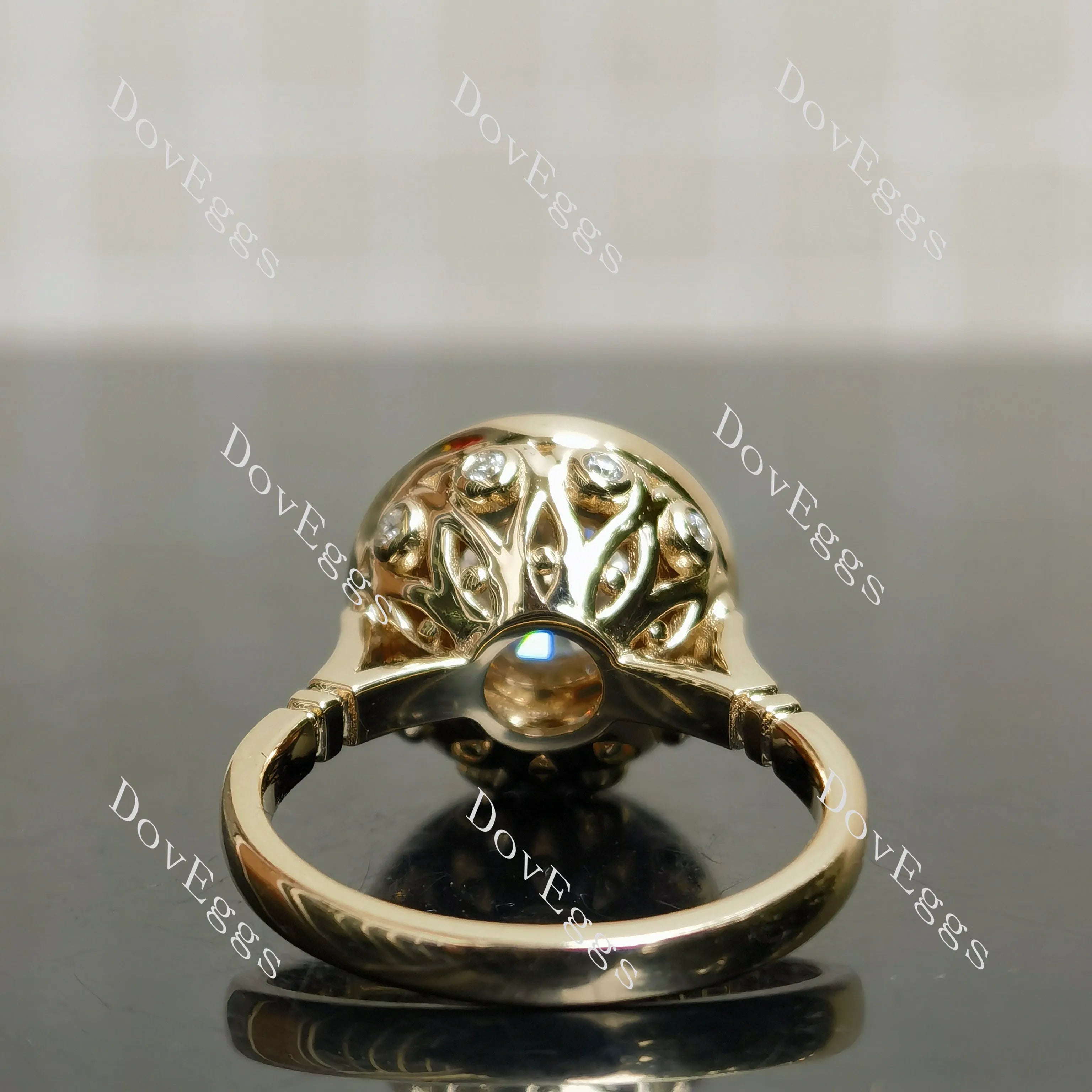 Round halo vintage delicate moissanite engagement ring| DovEggs