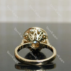 Round halo vintage delicate moissanite engagement ring| DovEggs