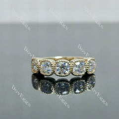 Cushion five stones bezel moissanite wedding band-2.3mm band width| DovEggs