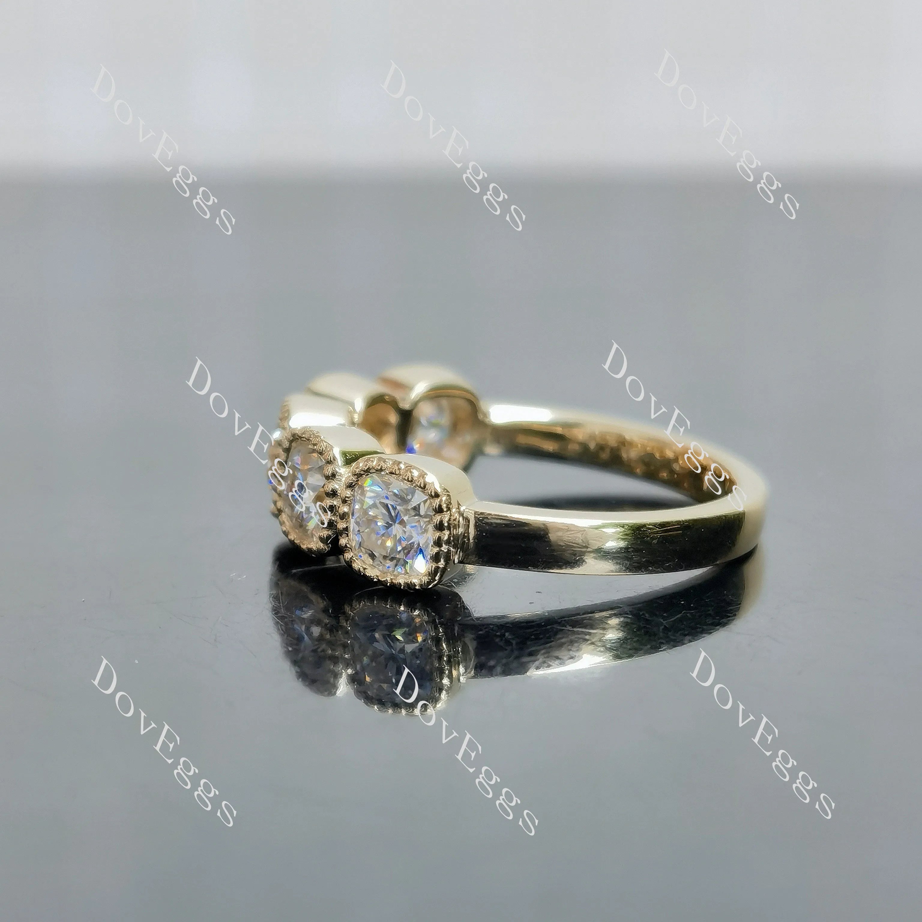 Cushion five stones bezel moissanite wedding band-2.3mm band width| DovEggs