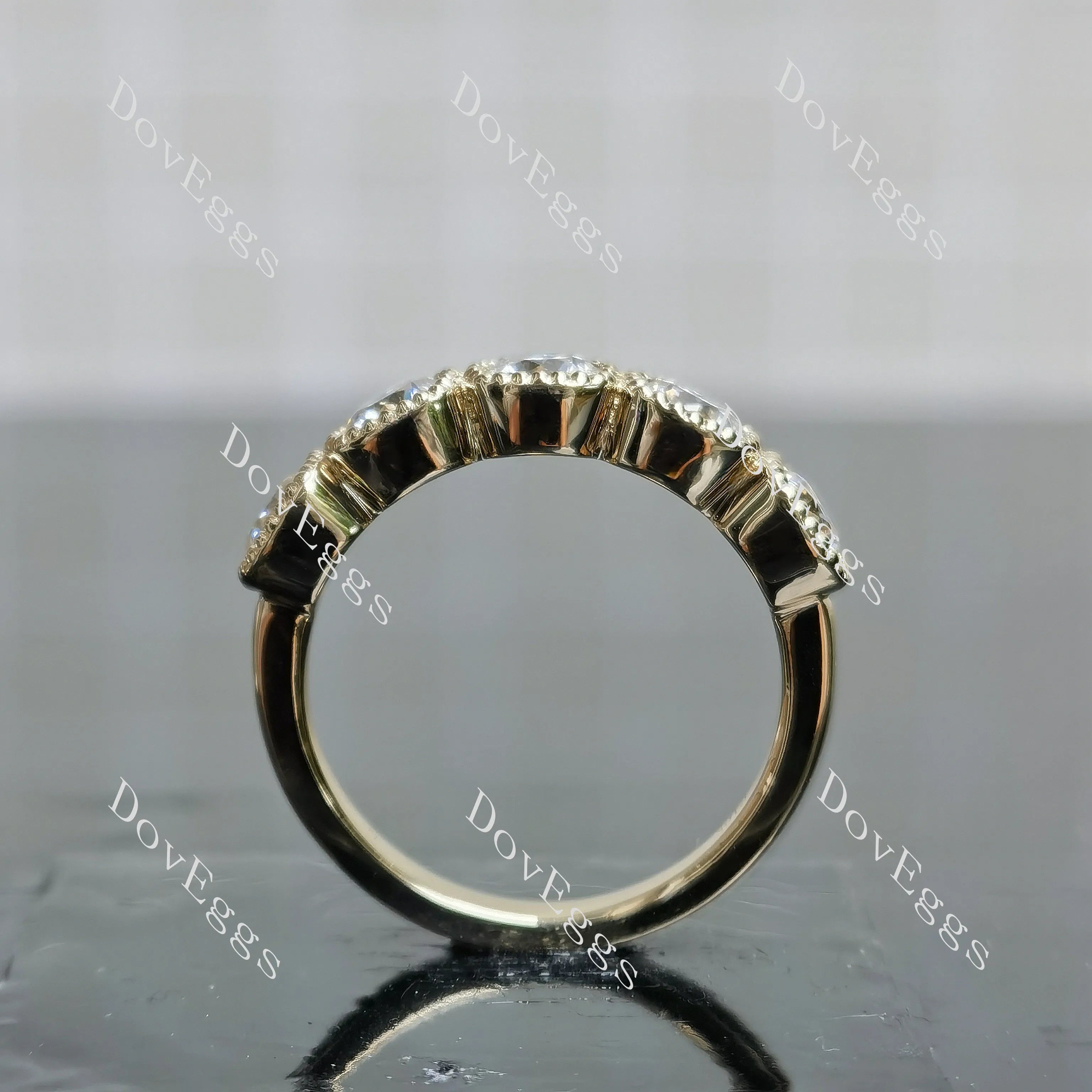 Cushion five stones bezel moissanite wedding band-2.3mm band width| DovEggs